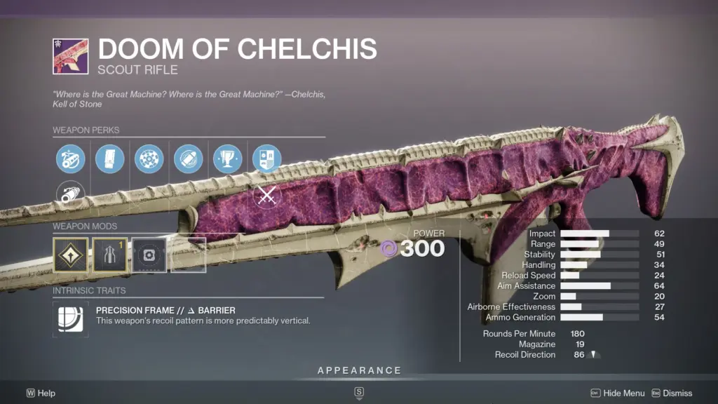 Doom of Chelchis legendary scout rifle