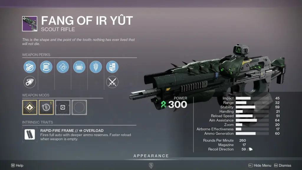 Fang of Ir Yut legendary scout rifle