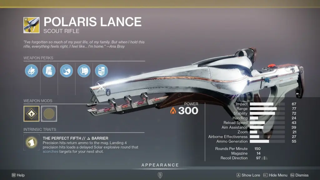 Polaris Lance exotic scout rifle
