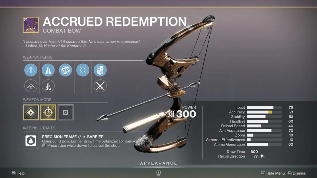 Accrued Redemption legendary bow