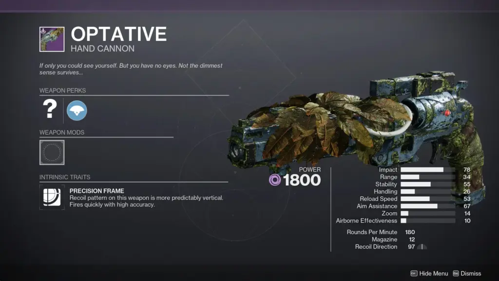 Optative - Void Hand Cannon in Destiny 2