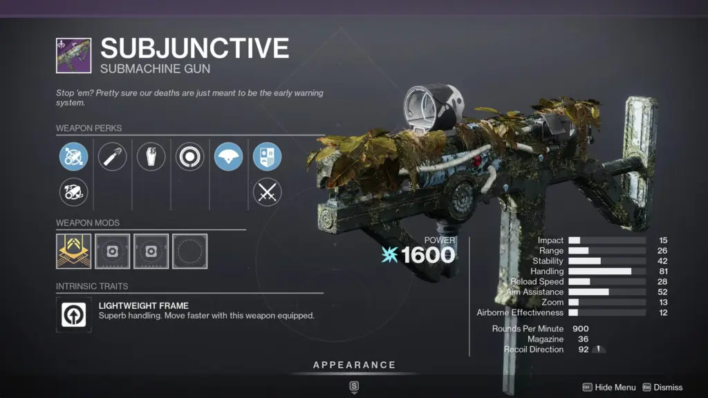 Subjunctive - Arc SMG in Destiny 2